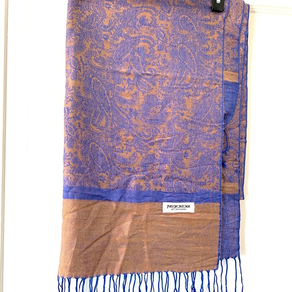 100% Pashmina Scarf 😍 Tassel Wide Long Purple Royal Blue Rose Gold Paisley Print - Picture 1 of 5